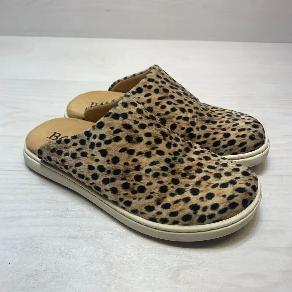 Born‎ Zen Mules Women's Size 5M Brown Cheetah Print Fierce Slip On Shoes